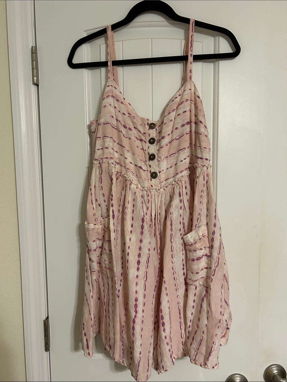 Free People Pink & Purple Striped Button Romper